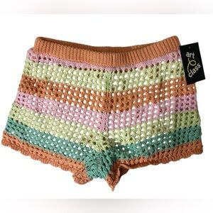 Art Class Girls M (8) Pastel Multicolor Crochet Knit Boho Festival Artsy Shorts